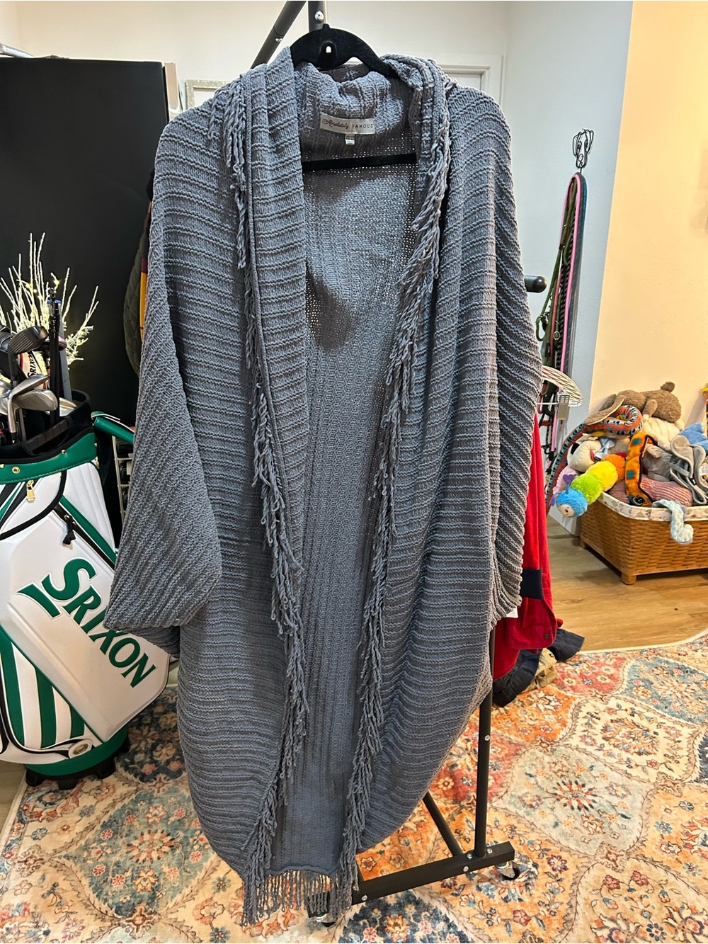 Absolutely Famous Gray Fringe Open-Front Cardigan